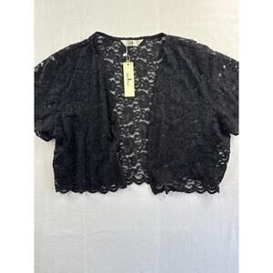 Women’s Agnes Orinda Black Sheer Cropped Openfront Sweater Sz 1X